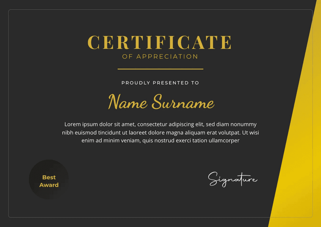 Elegant Gold Certificate of Appreciation Template