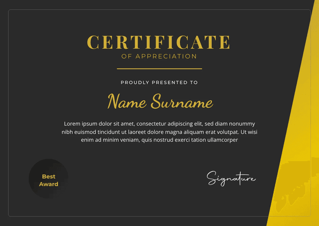 Elegant Gold Certificate of Appreciation Template