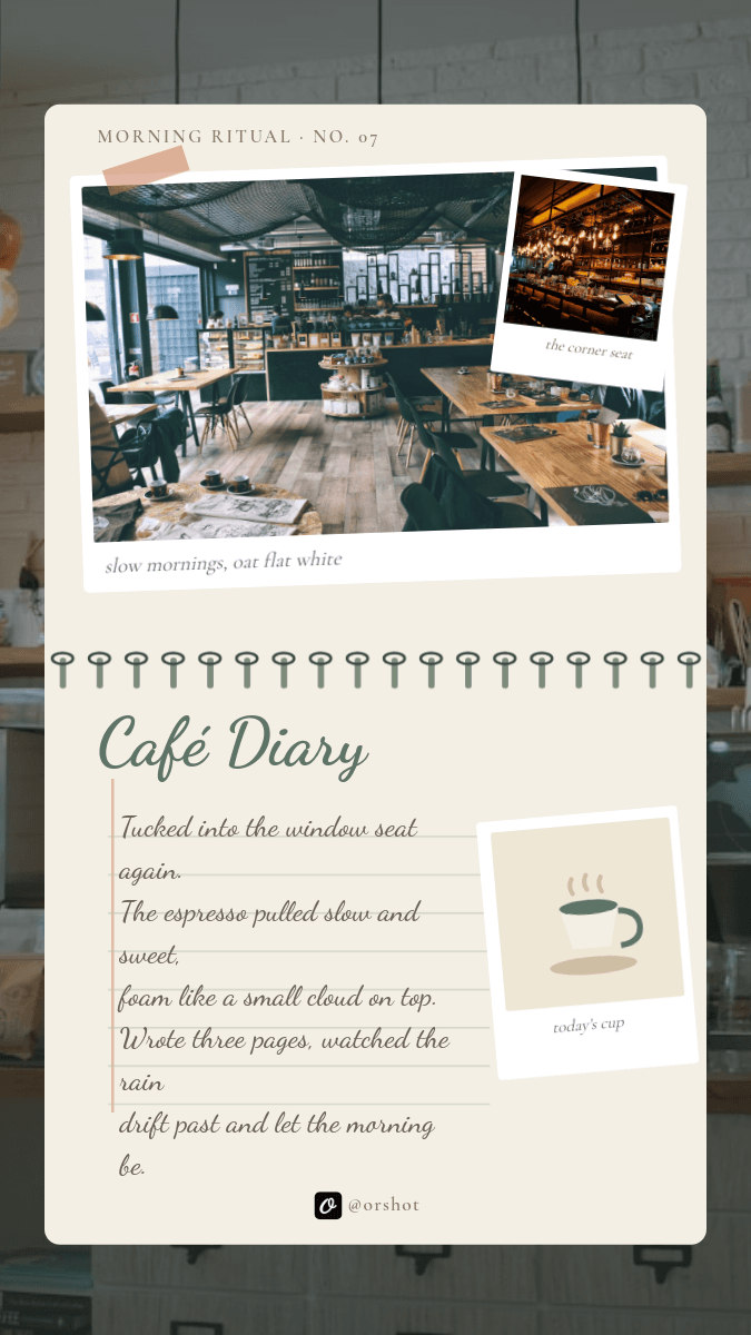 Sage Café Diary Scrapbook template in Orshot