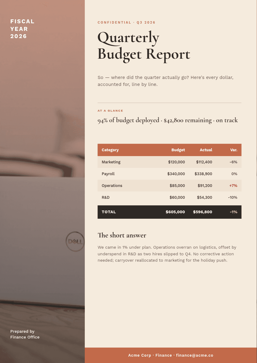Terracotta & Cream Quarterly template in Orshot