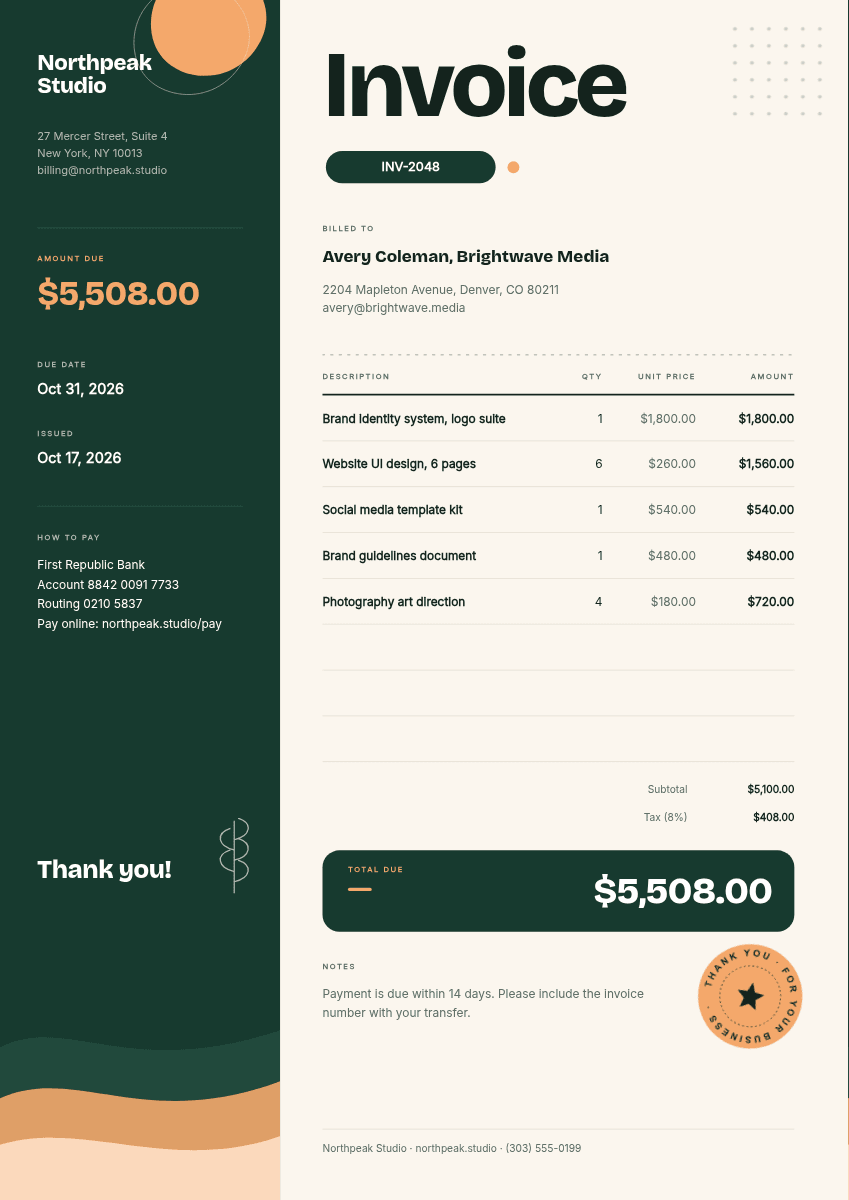 Modern Invoice template in Orshot