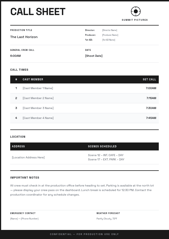 Professional Film Production template in Orshot