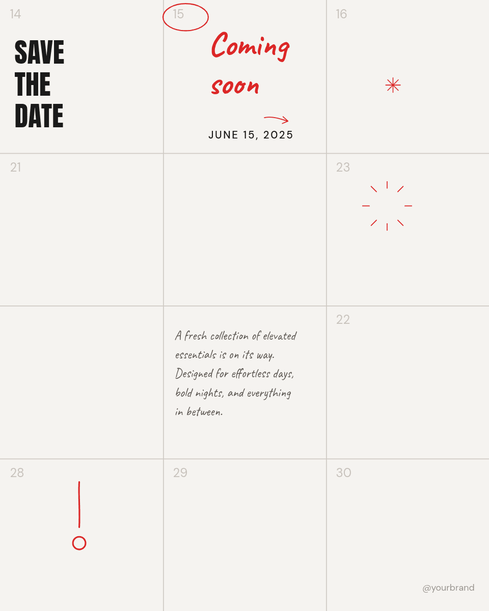 Calendar Grid Save the Date template in Orshot