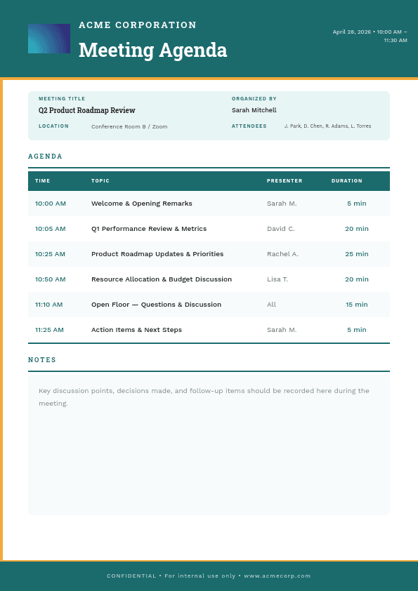 Meeting Agenda template in Orshot