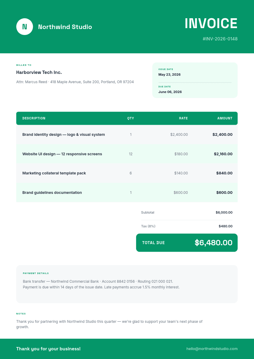 Modern Emerald Green Service template in Orshot