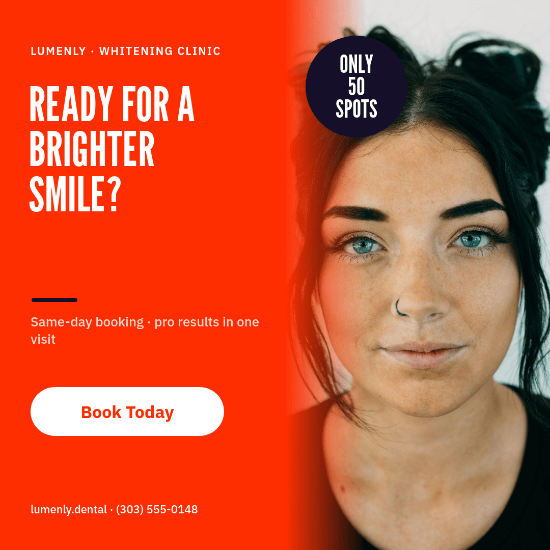 Bold Red Dental Whitening Ad template in Orshot
