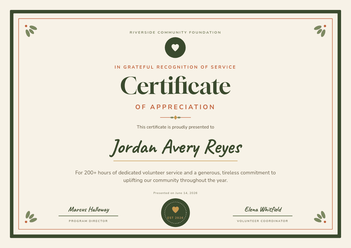 Volunteer Appreciation template in Orshot