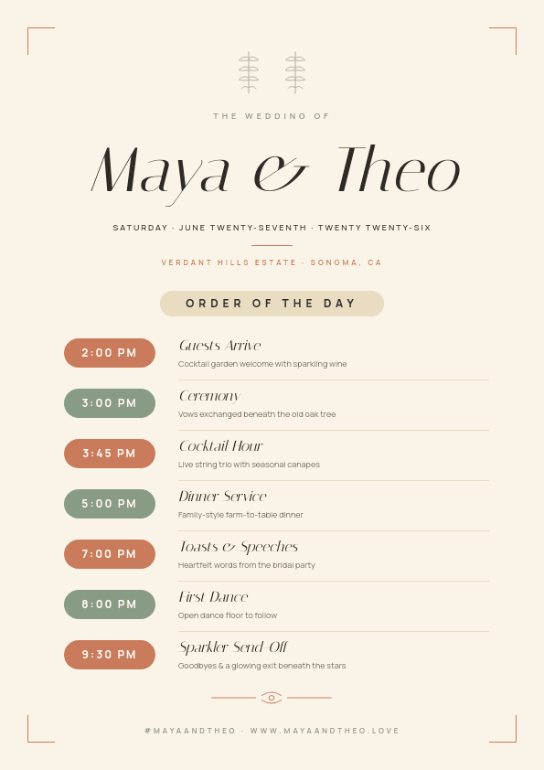 Sage Terracotta Wedding Day template in Orshot