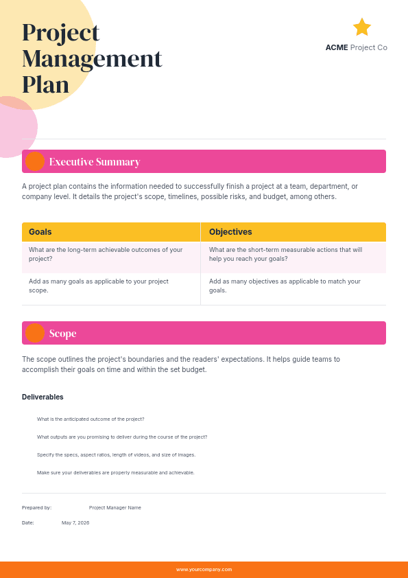 Colorful Project Management template in Orshot