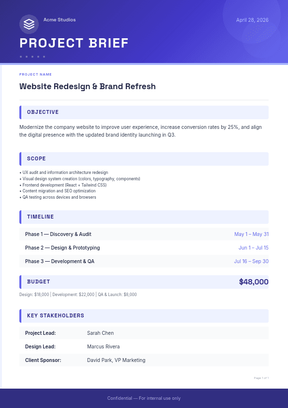 Project Brief template in Orshot