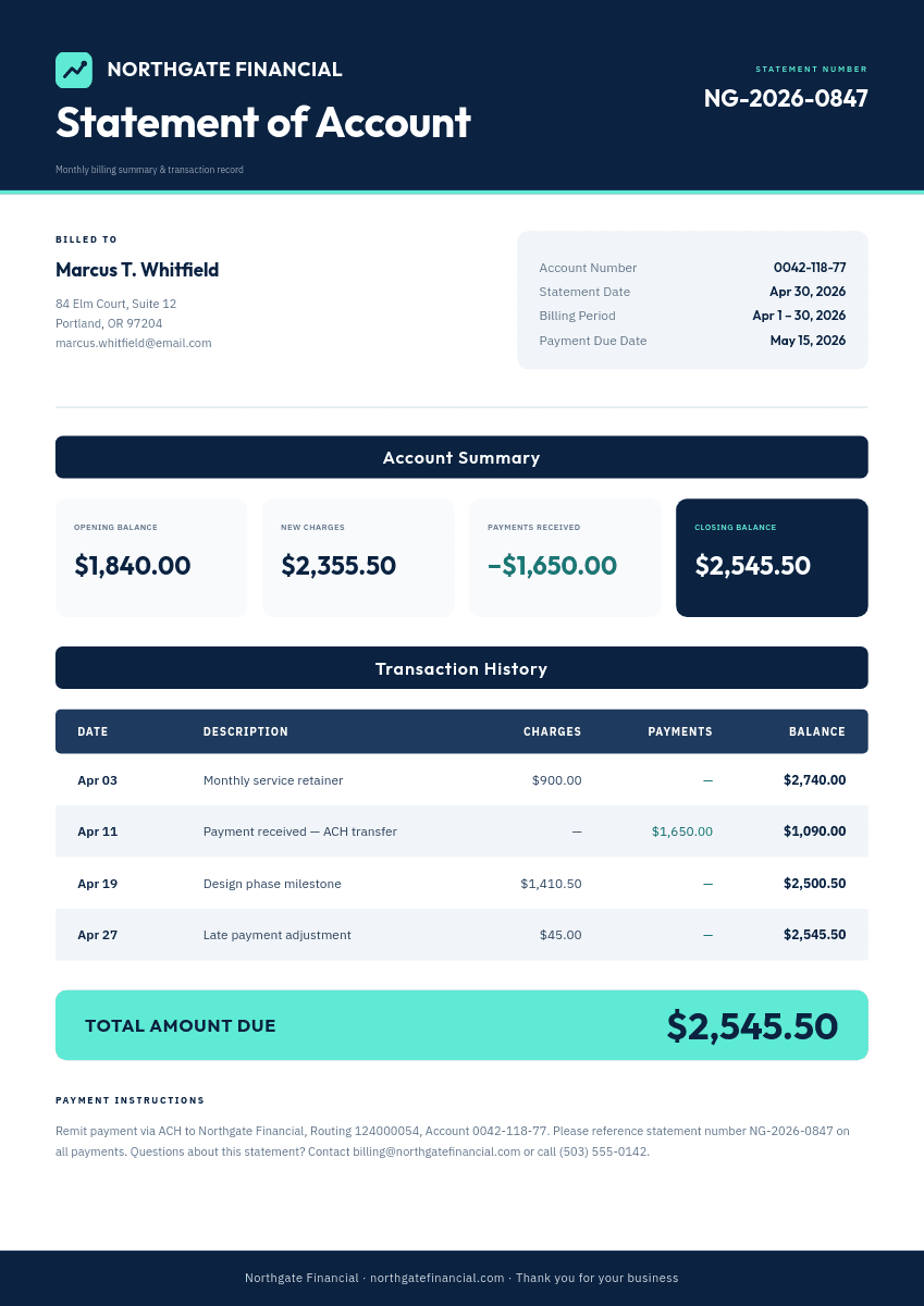 Statement of Account A4 template in Orshot