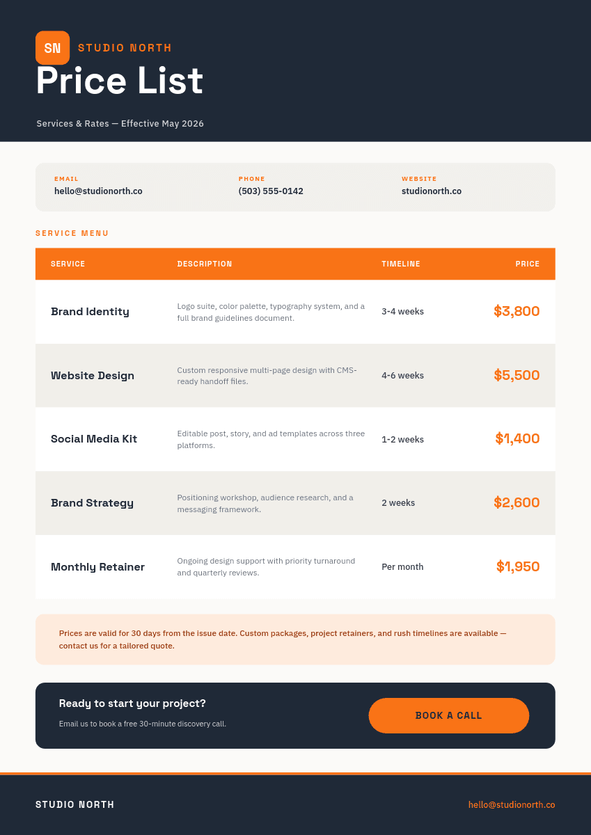 Charcoal & Tangerine Service template in Orshot