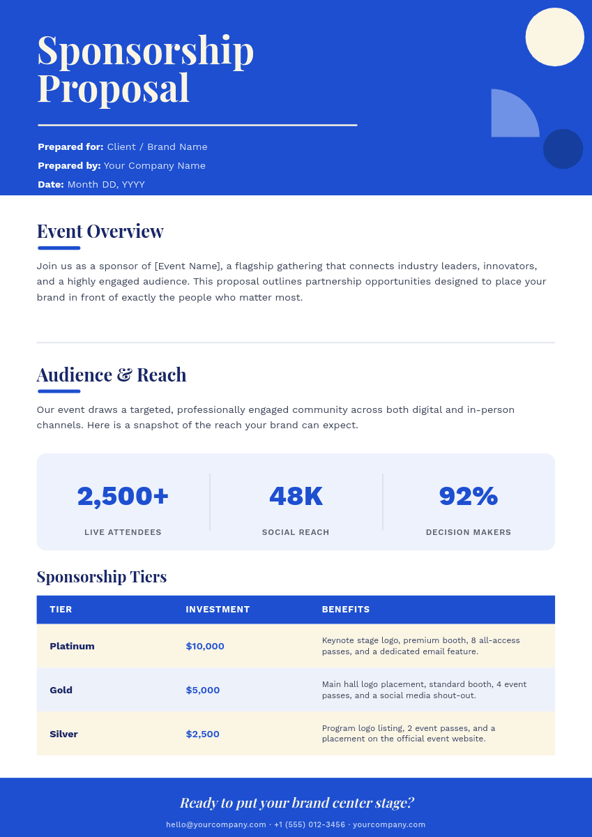 Royal Blue Sponsorship template in Orshot