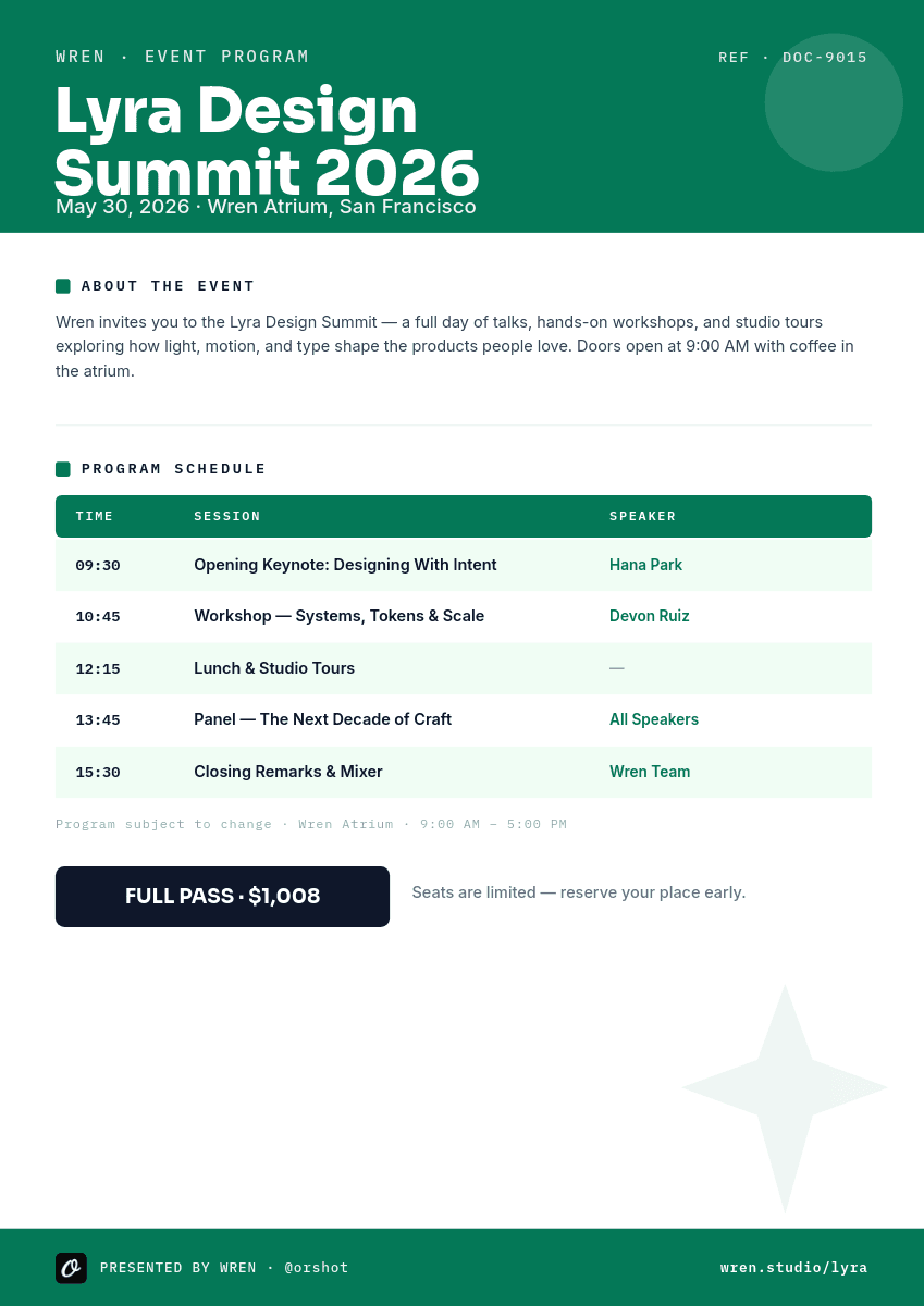 Emerald Event Program A4 template in Orshot