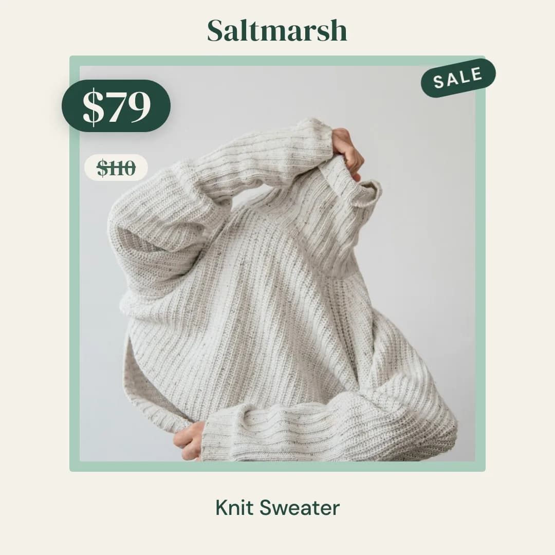 The same frame on a sweater on sale, the old price struck