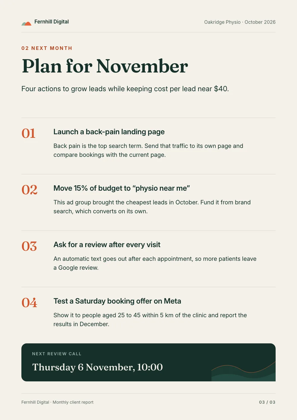 Page 3: four actions for next month