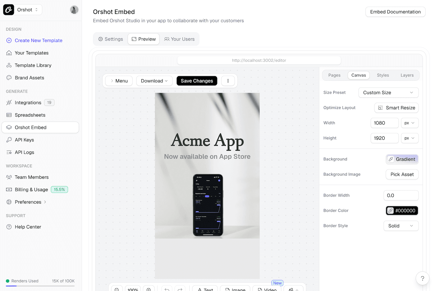 Orshot Embed per-user templates