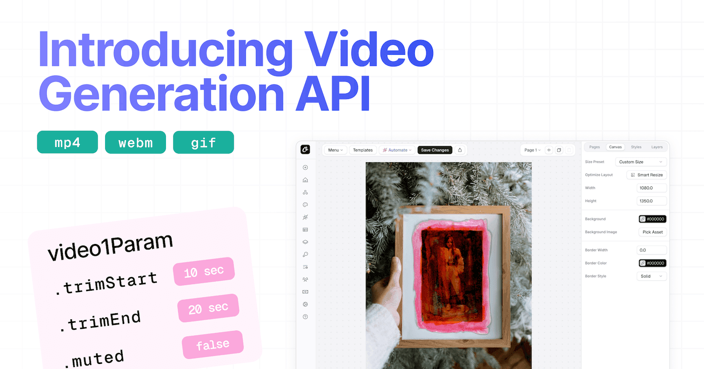 Video template with trim and format controls