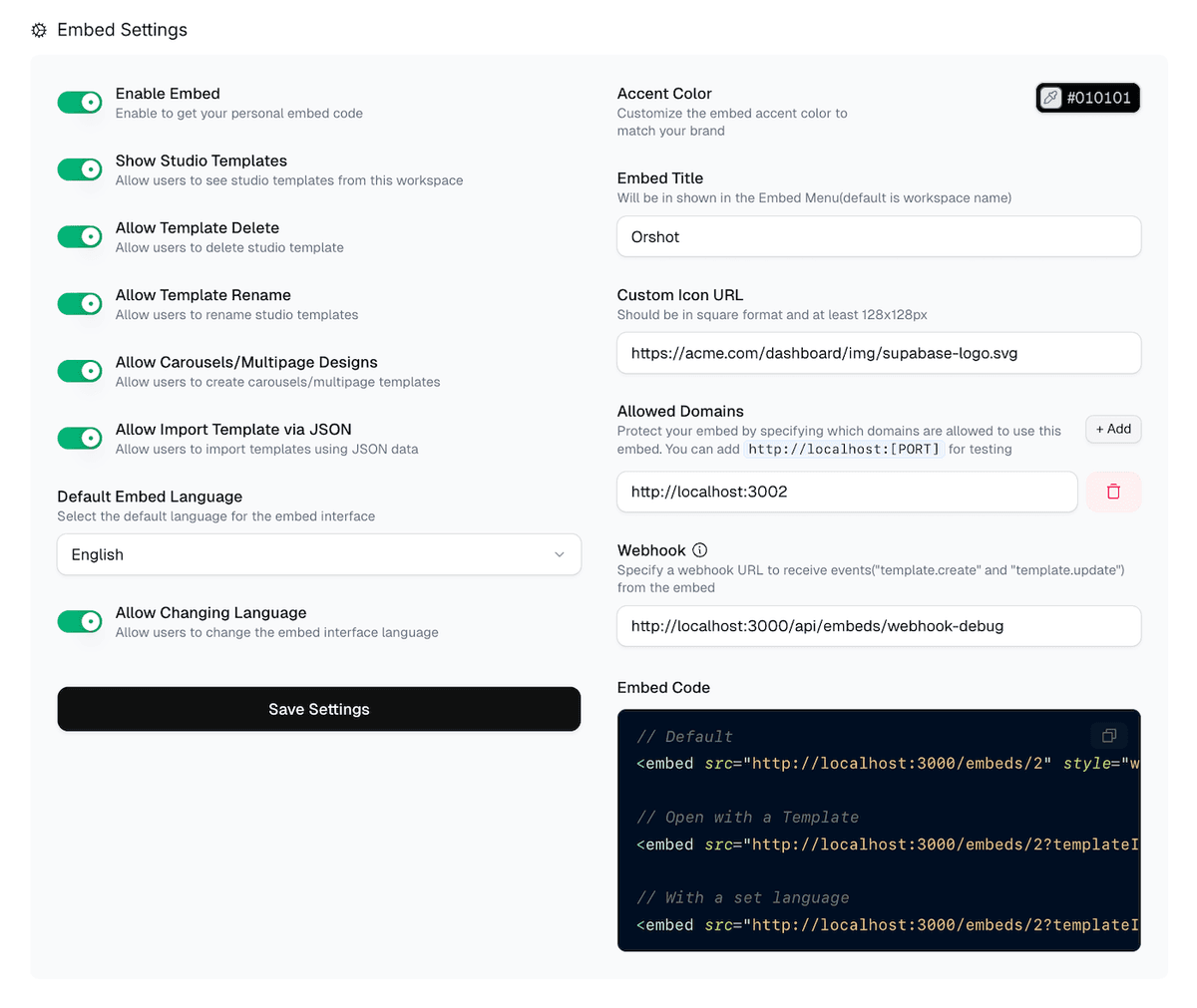 Orshot Embed settings
