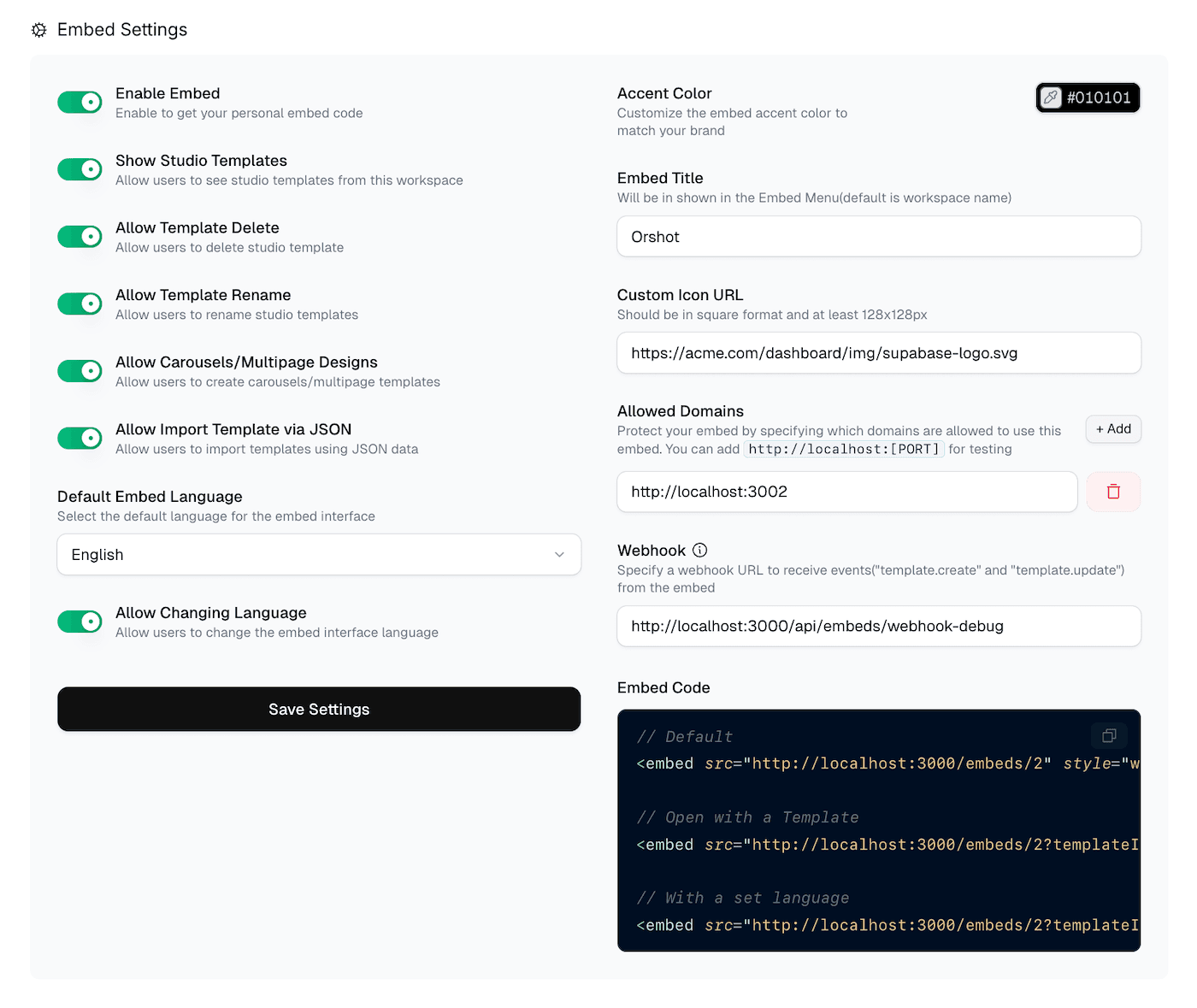 Orshot Embed settings