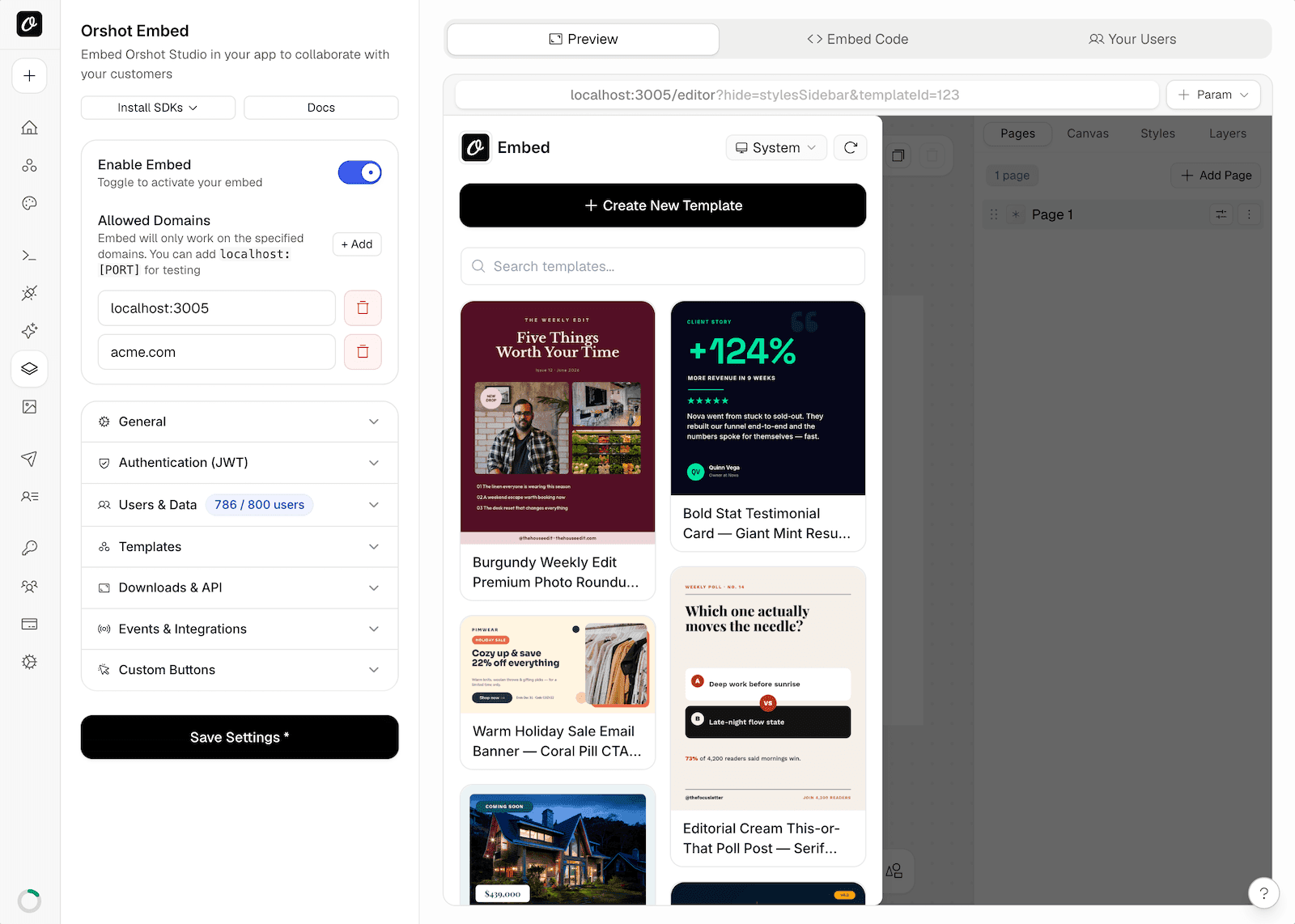 Orshot Embed — design editor for your app