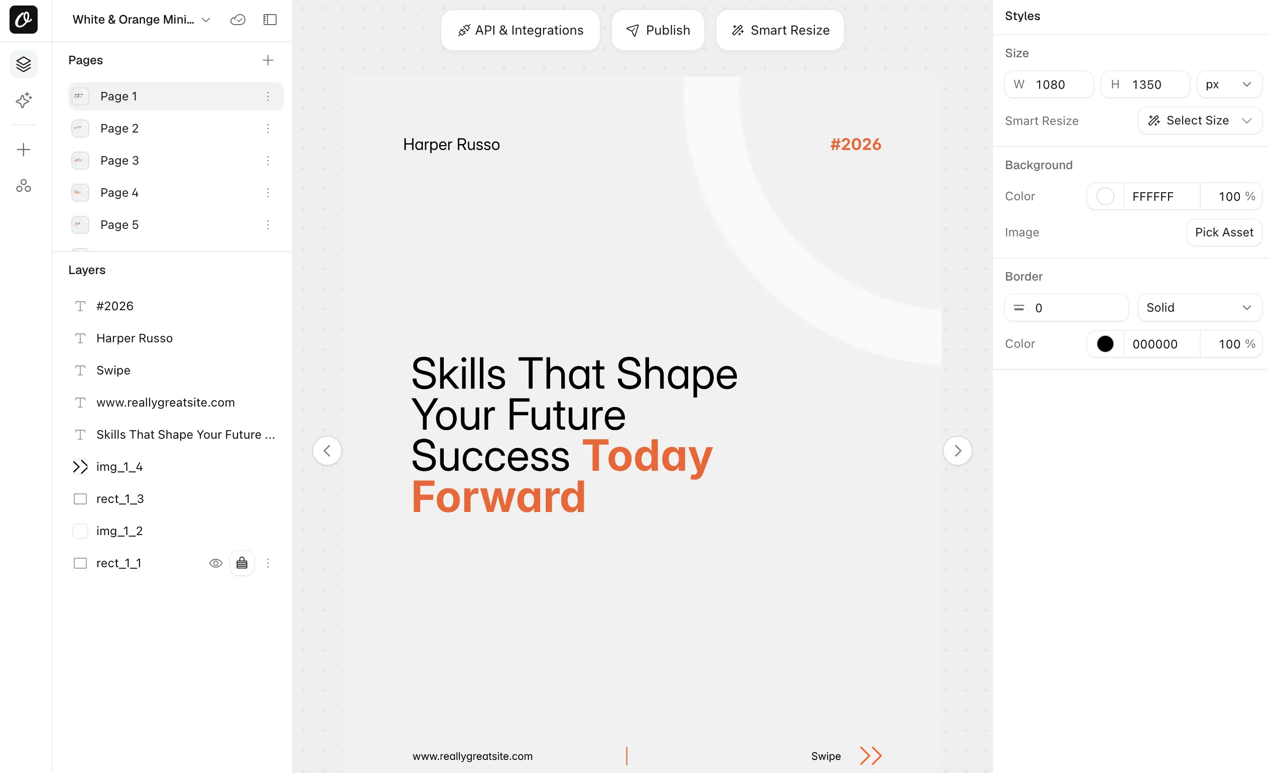 The imported carousel open in the Orshot Studio with six pages and the layer list