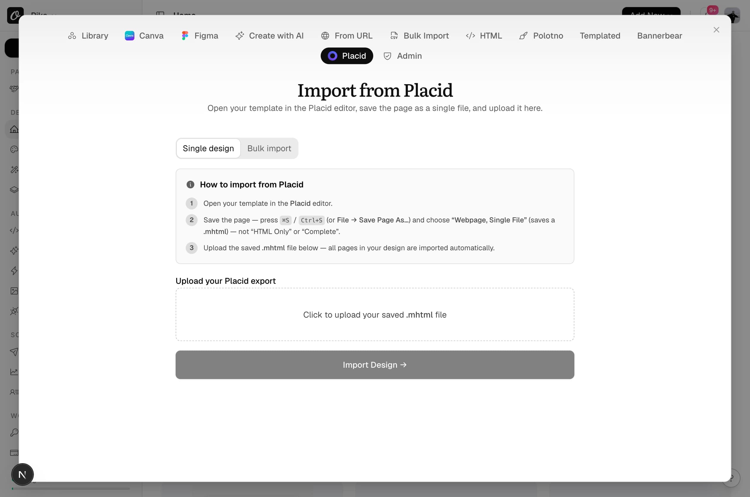 The Placid tab in Orshot's New Template dialog