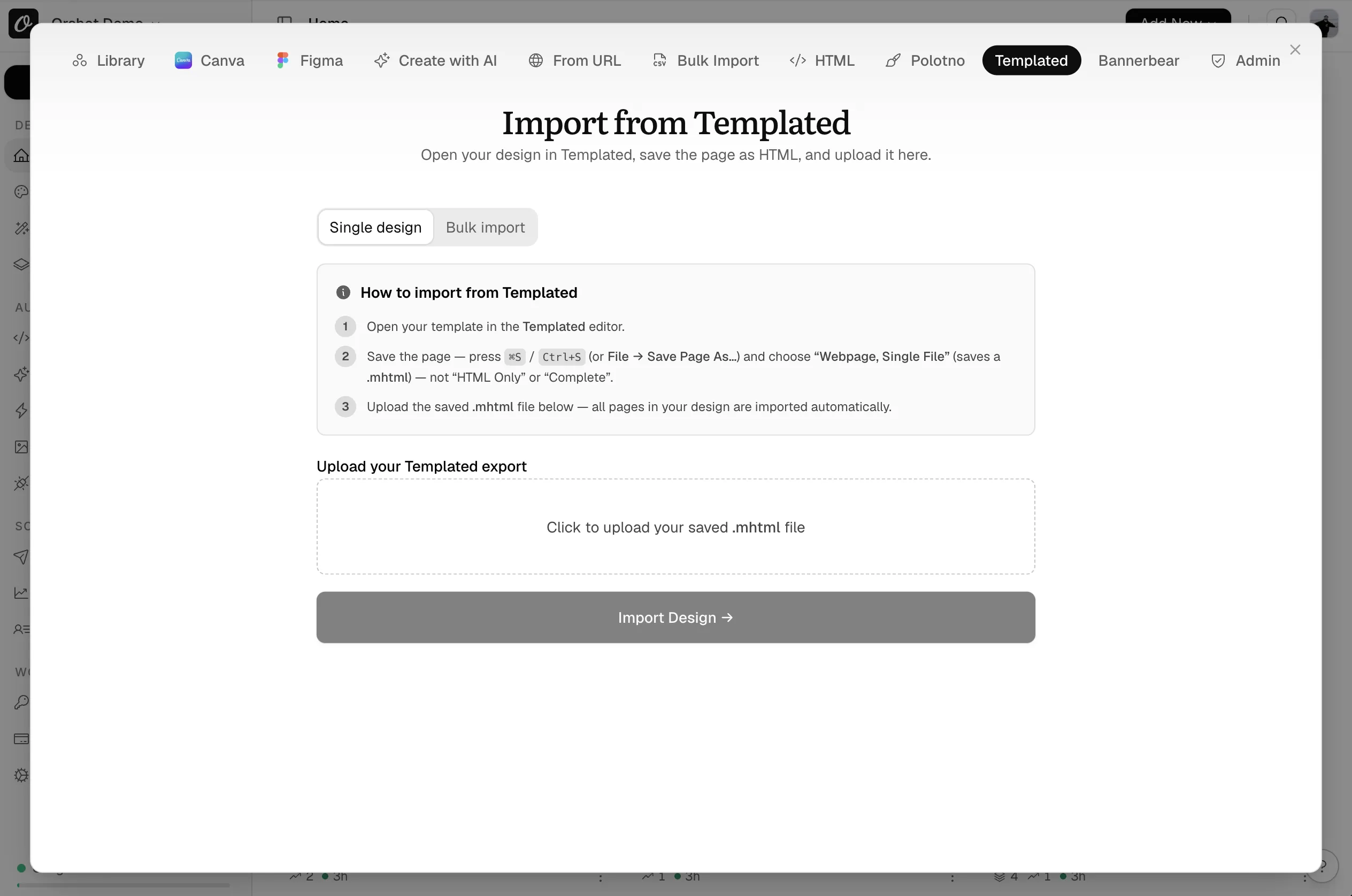 The Templated tab in Orshot's New Template dialog