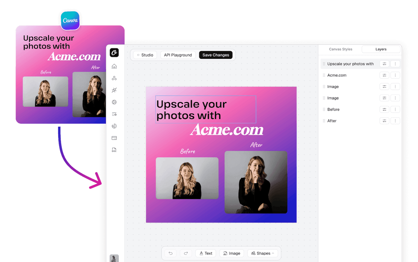 Canva template to API