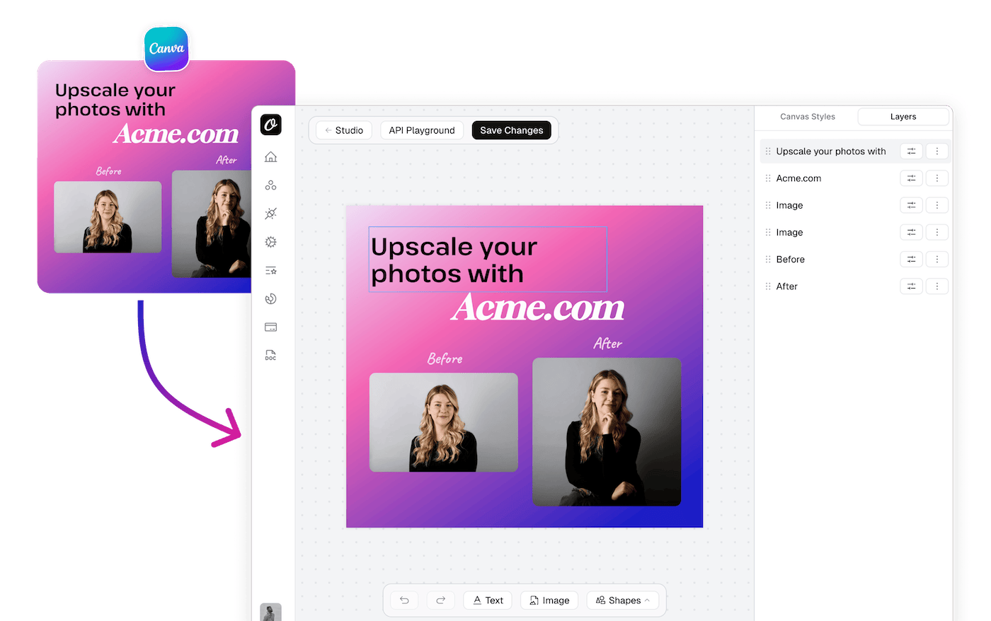 A Canva design imported into Orshot Studio, ready to render via API