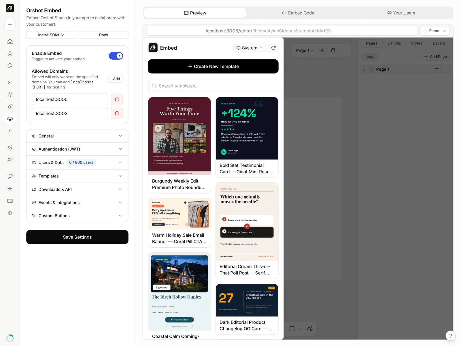 Embedded Orshot editor for agency clients to collaborate on campaign templates