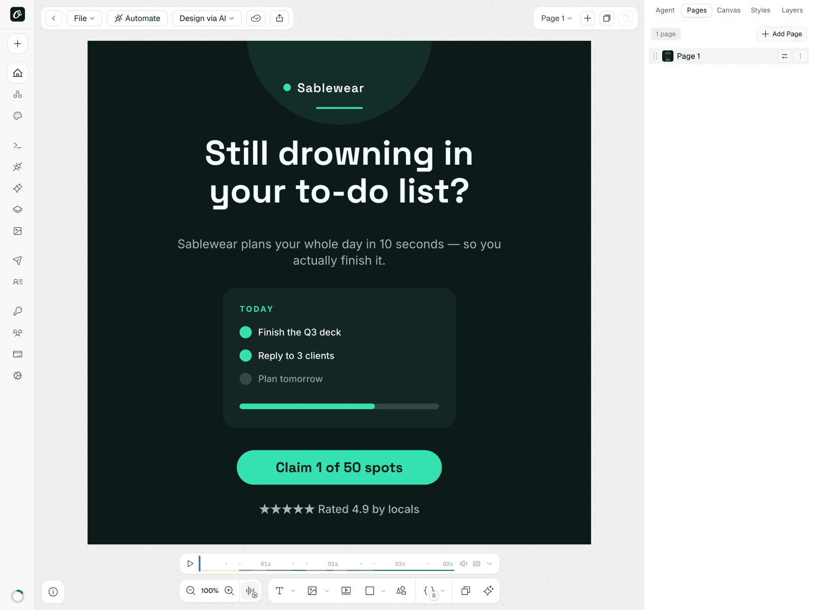 Designing an ad template in Orshot Studio with the layers panel open