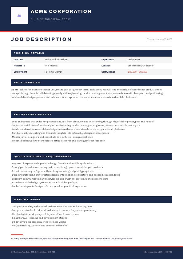 Clean Corporate Job template in Orshot