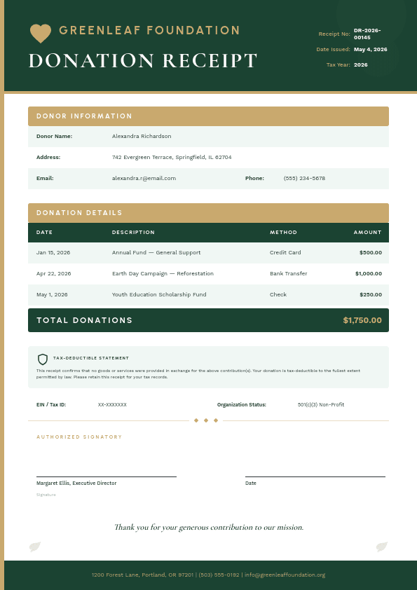 Non-Profit Donation Receipt template in Orshot