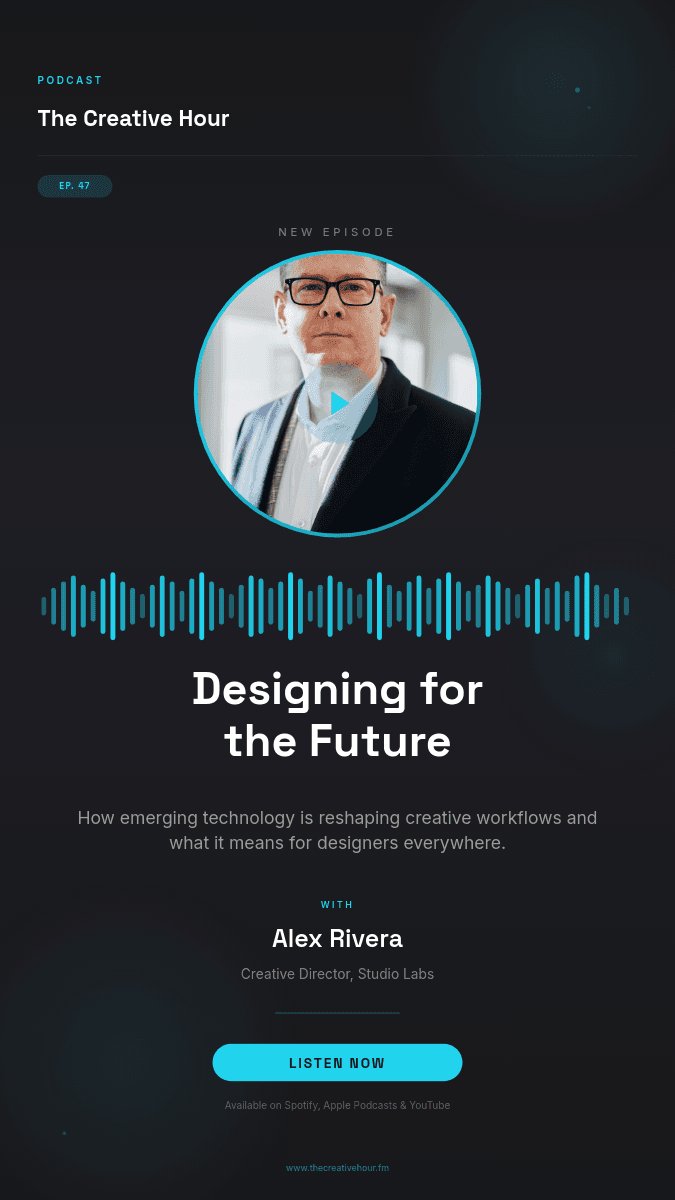 Dark Tech Podcast Episode template in Orshot