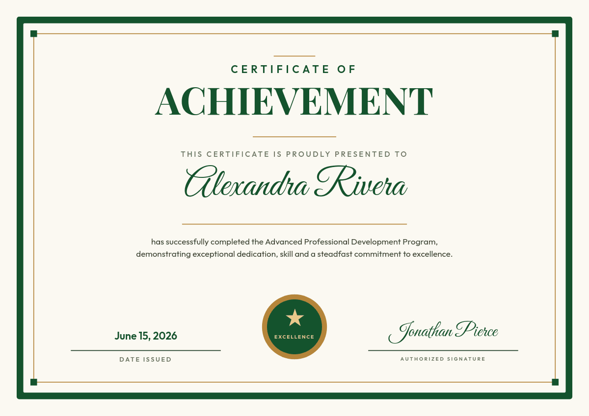 Forest Green Certificate of template in Orshot