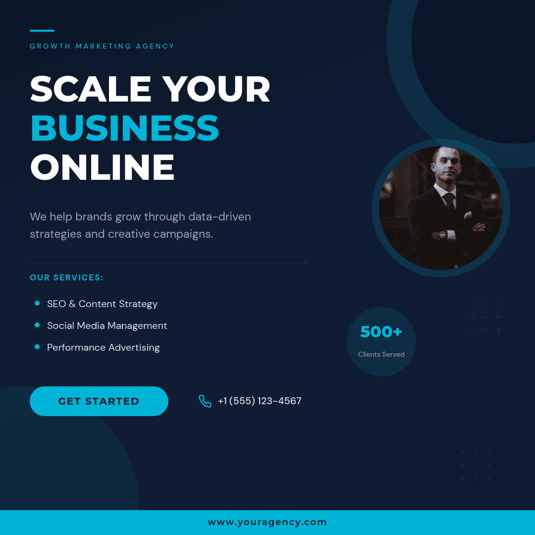 Dark Navy Digital Agency template in Orshot
