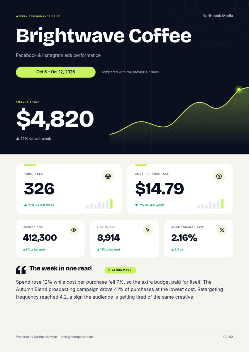 Weekly Facebook Ads Client template in Orshot