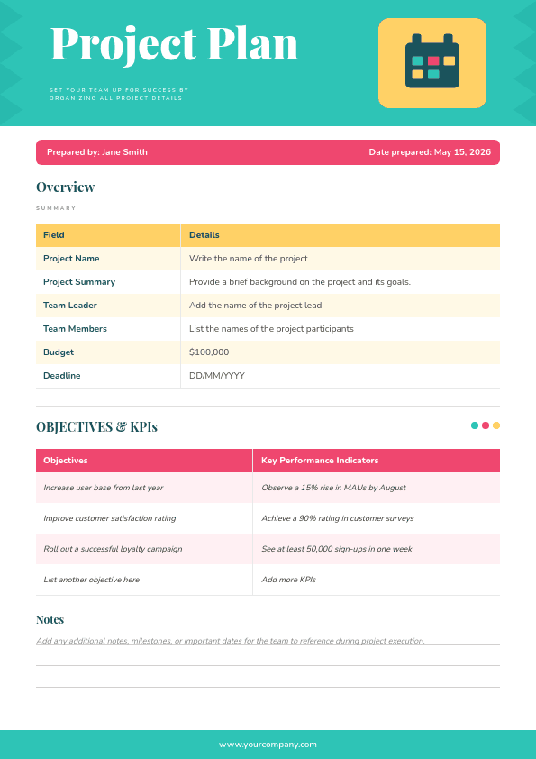 Colorful Project Plan with template in Orshot