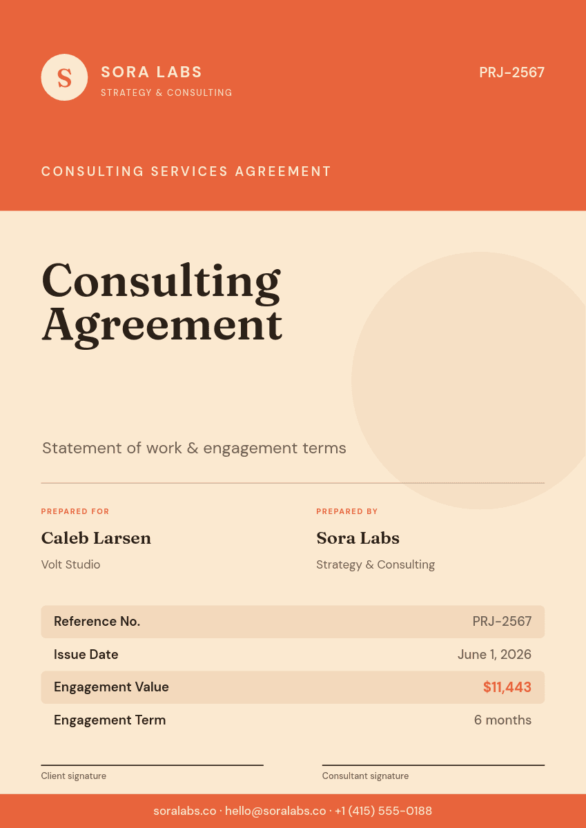 Consulting Agreement Cover template in Orshot