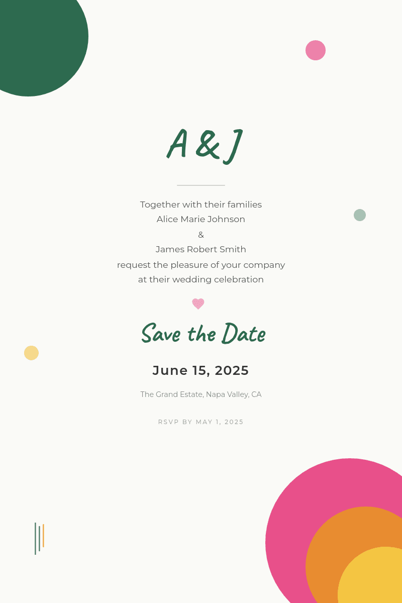 Whimsical Save the Date template in Orshot