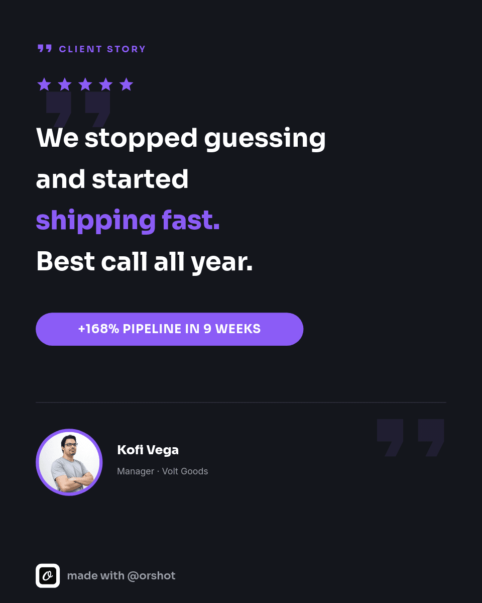 Dark Client Testimonial Card template in Orshot