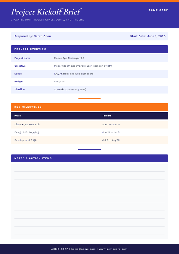 Indigo and Coral Project template in Orshot