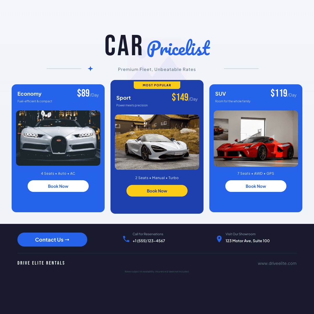 Azure Blue Car Rental template in Orshot