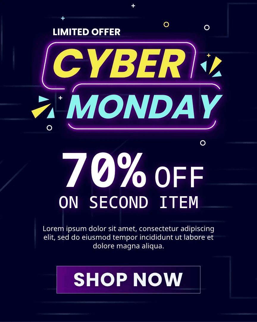 Neon Purple Cyber Monday template in Orshot