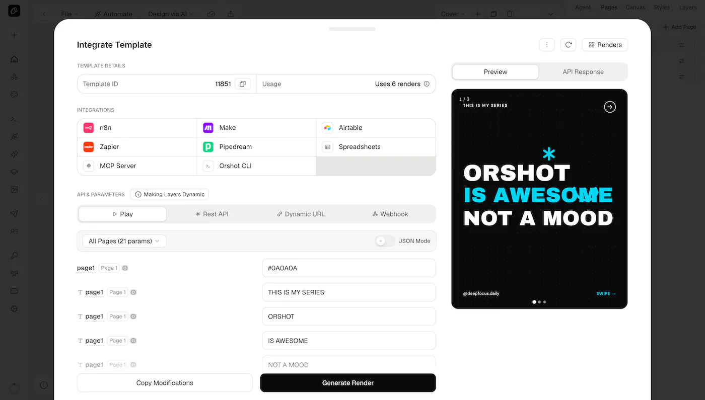 Testing the template with sample values in the Automate tab