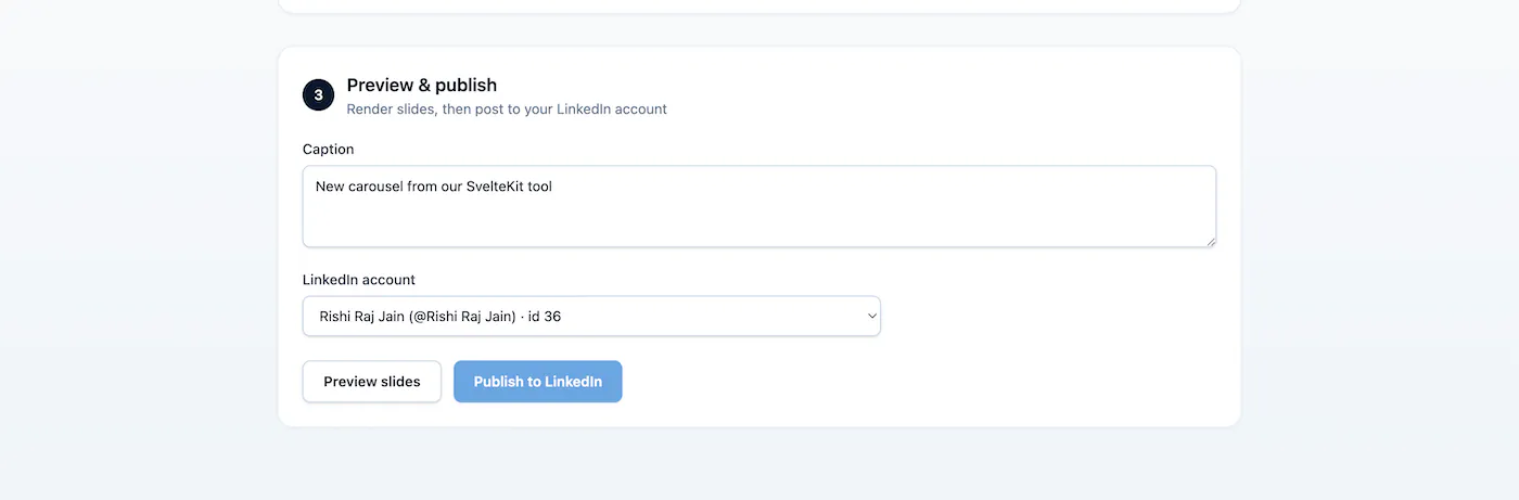 LinkedIn account appearing in the account dropdown