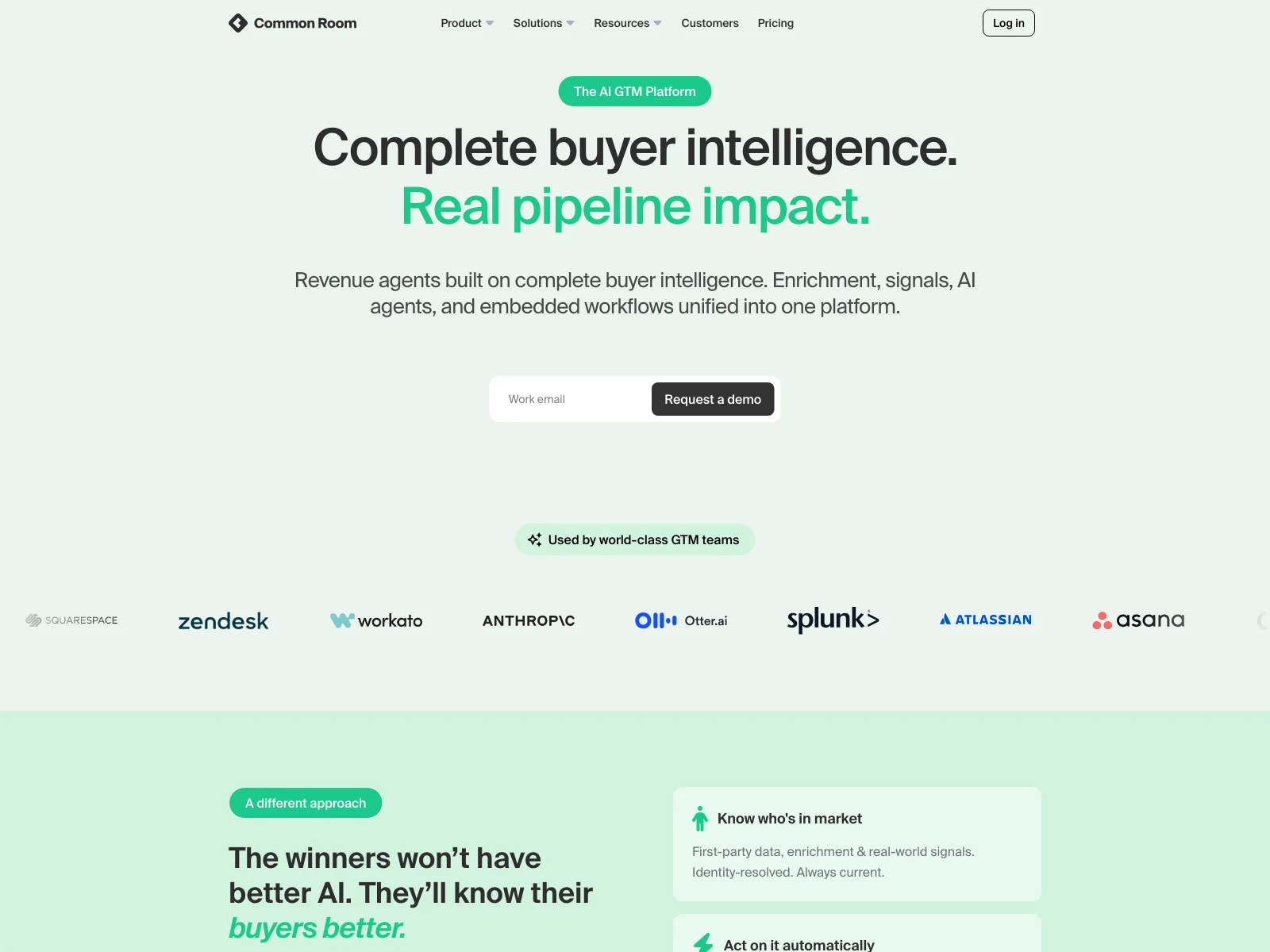 Common Room homepage, buyer-signal intelligence