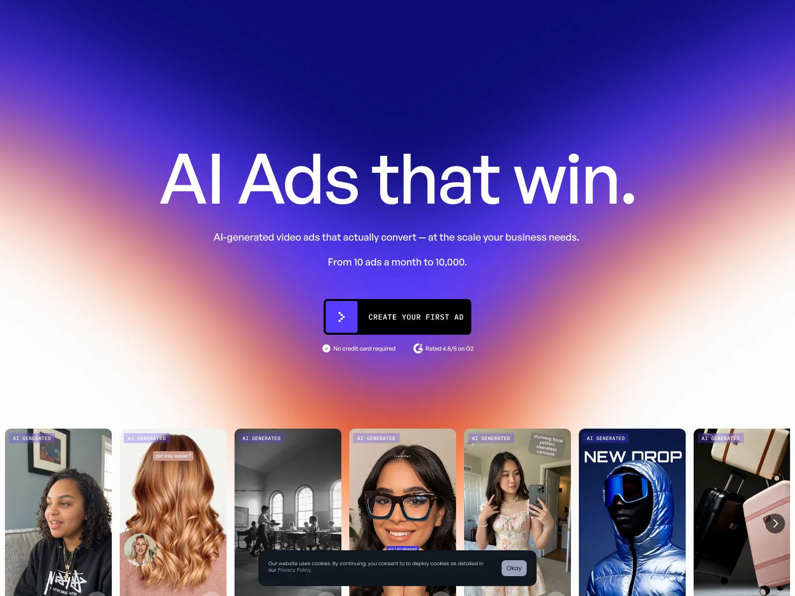 Creatify homepage, AI video ad creative