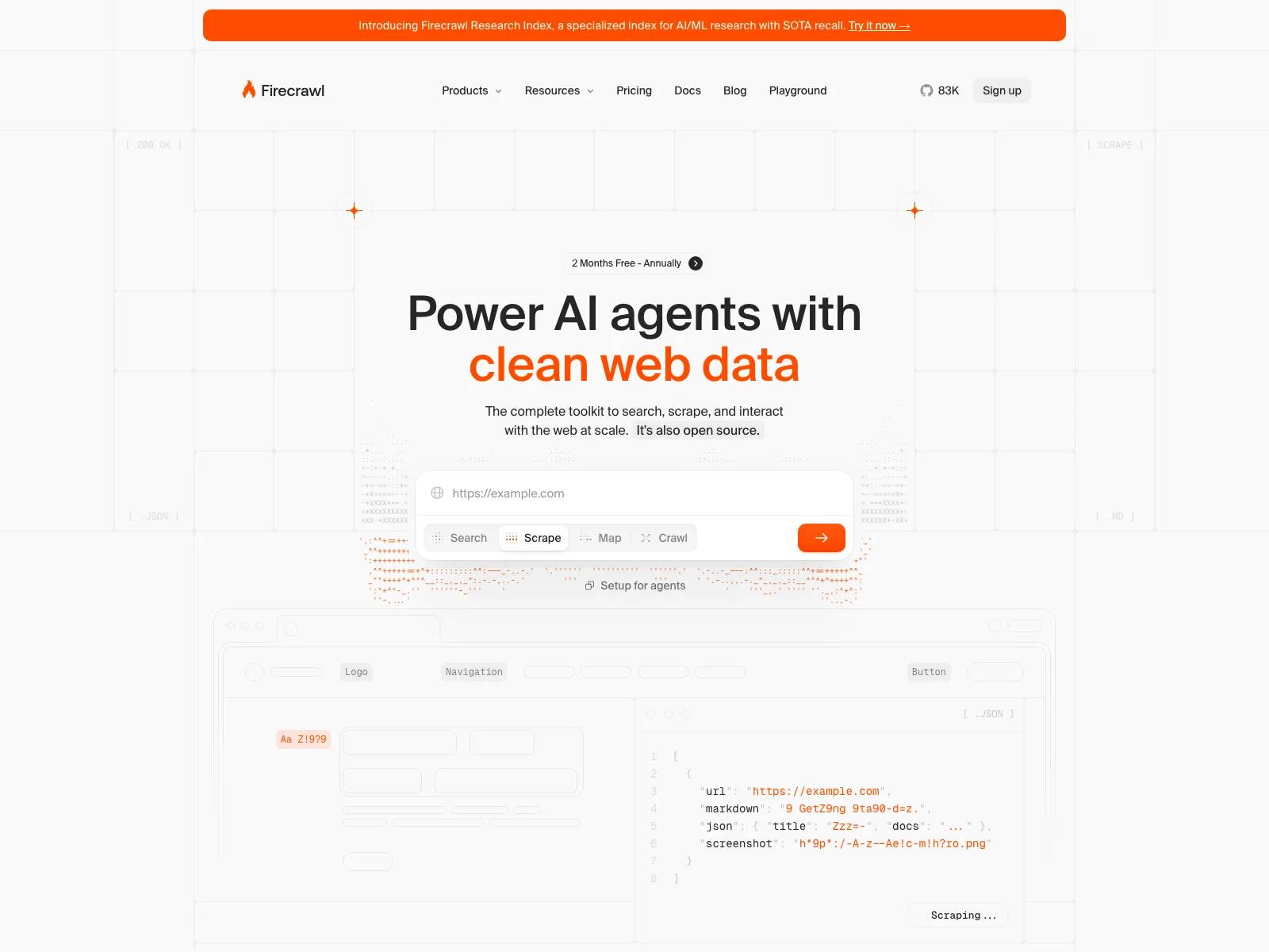 Firecrawl homepage, web scraping API for AI